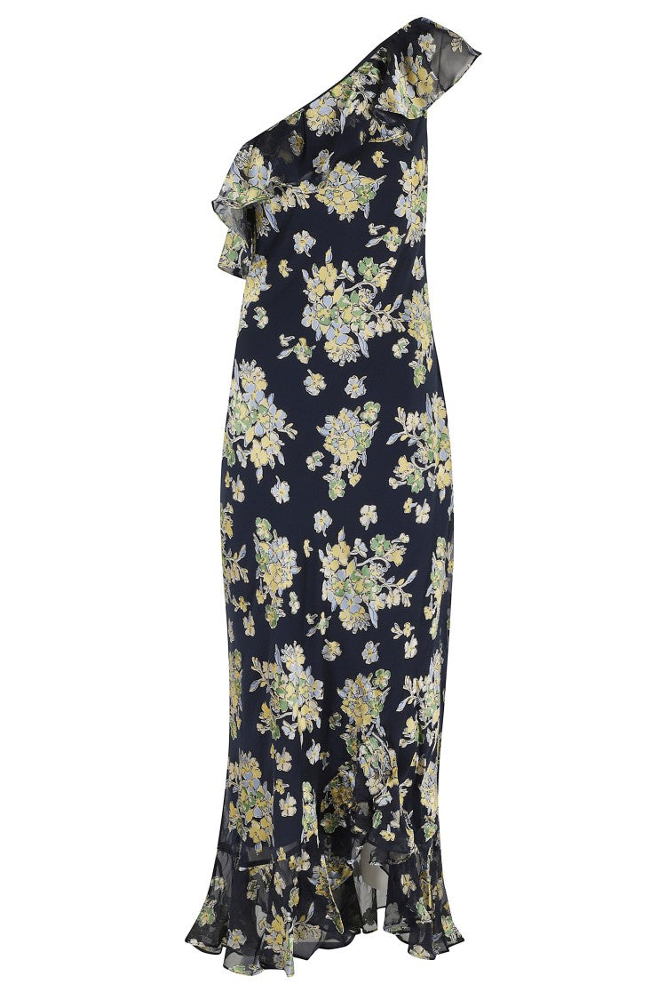 Rixo Blue Leon One-Shoulder Floral Viscose Long Dress
