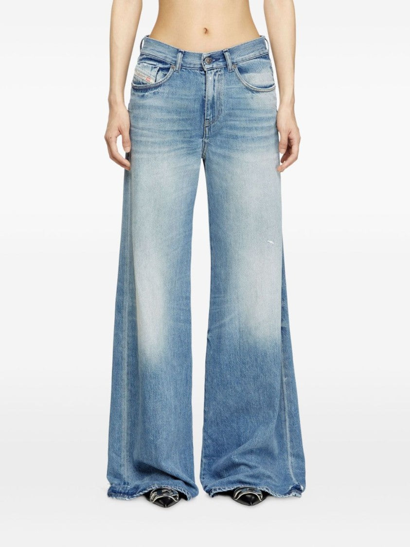 Diesel Wide-Leg Faded Blue Jeans With High Waist