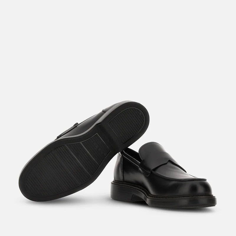 Hogan Polished Black Leather Elevated Sole Penny Loafers