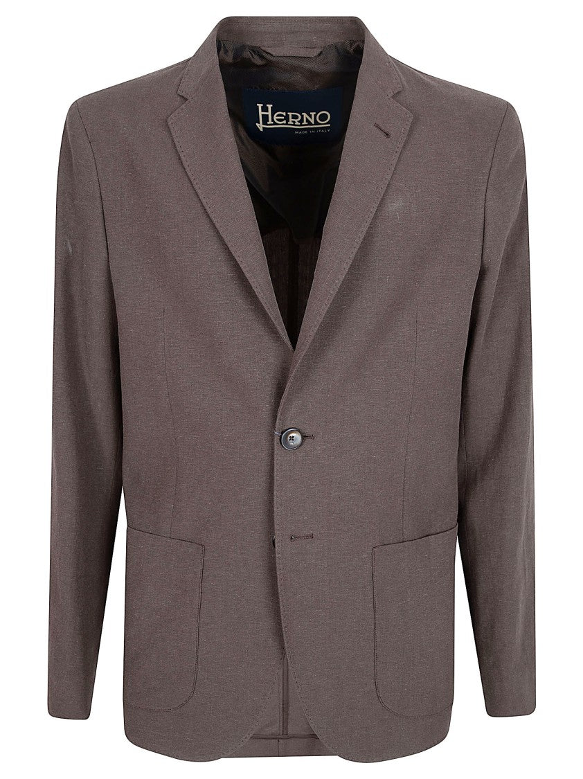 Herno Tailored Linen-Cotton Blend Jacket With Notch Lapel