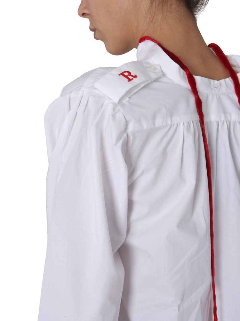 Raf Simons V-Neck Cotton Top With Bow-Detail Collar