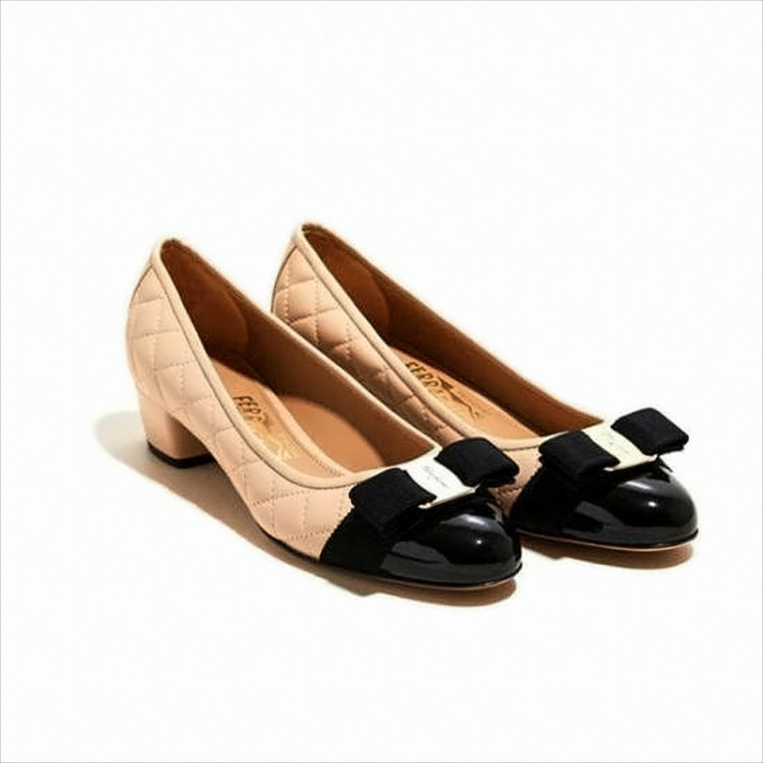 Salvatore Ferragamo Quilted Lambskin Pumps With Glossy Cap Toe