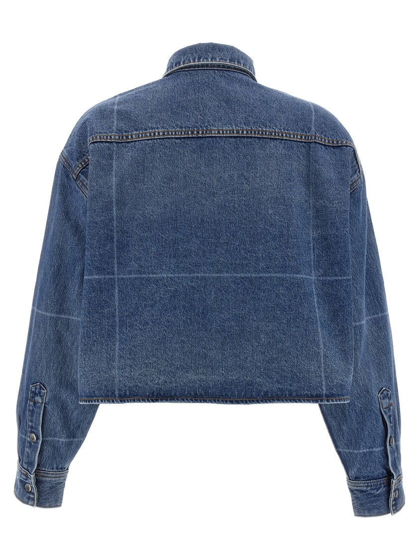 Denim X Alexander Wang Cropped Heavy Cotton Denim Shirt With Geometric Fading
