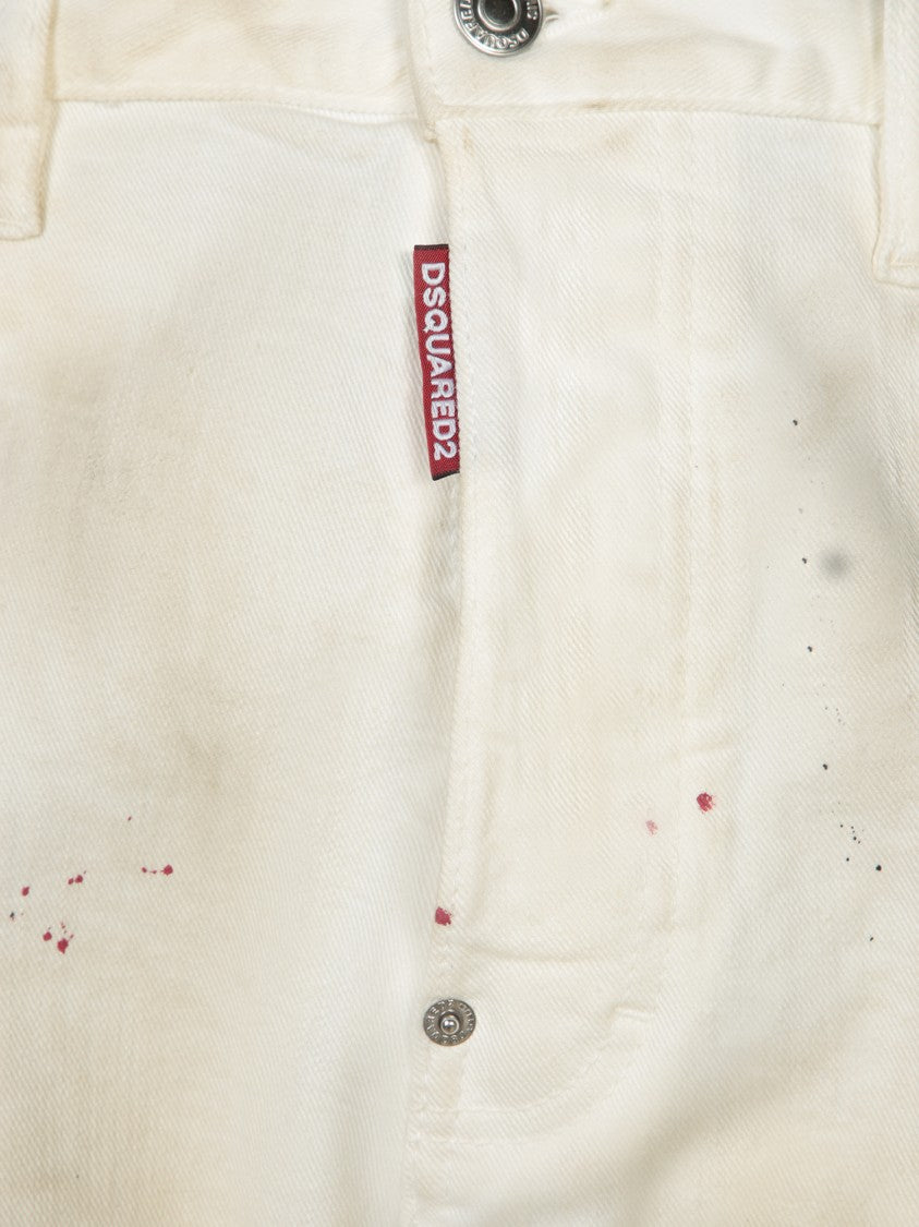 Dsquared2 Wide-Leg White Jeans With Artistic Paint Splatters