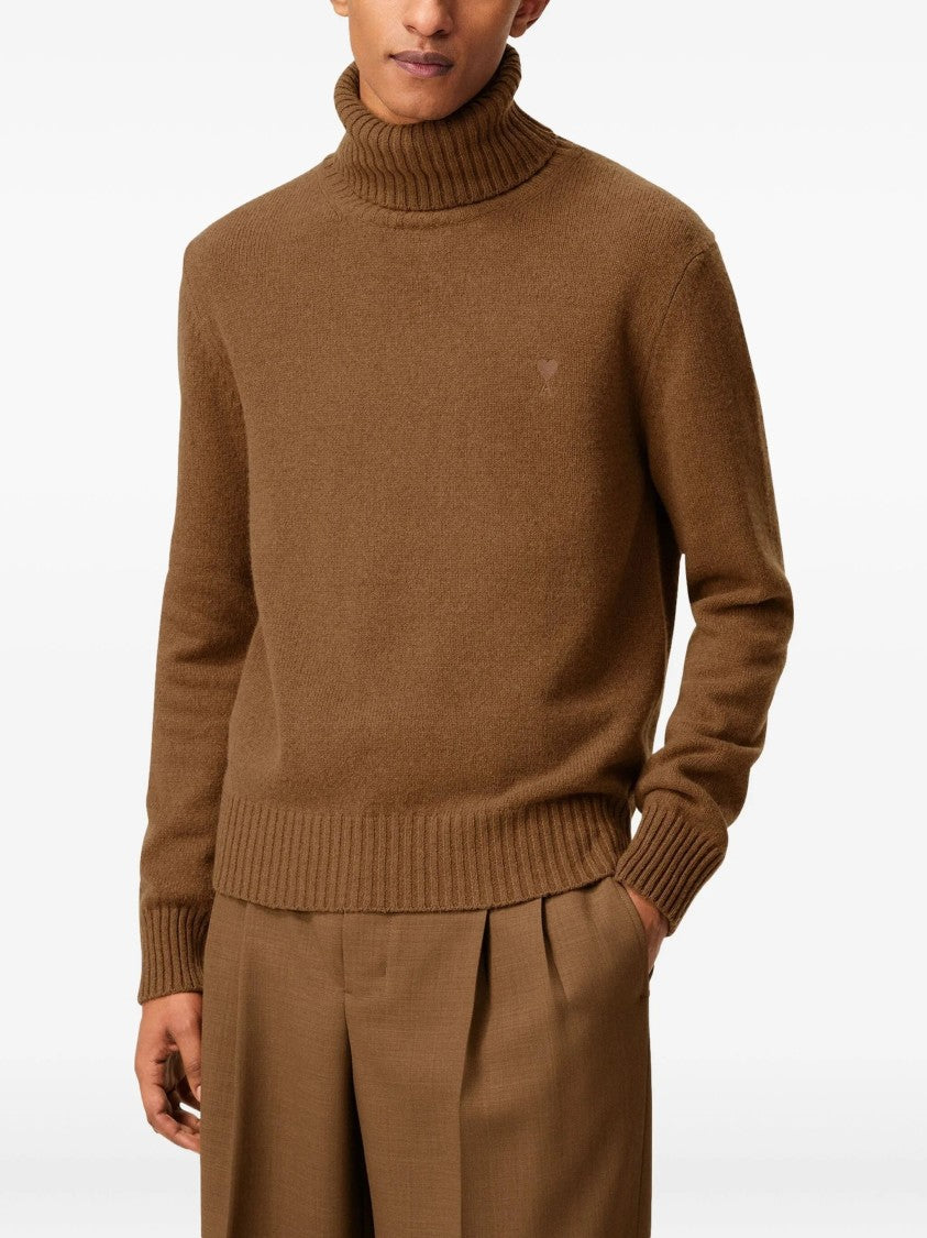 Ami Roll-Neck Sweater With Ribbed Texture