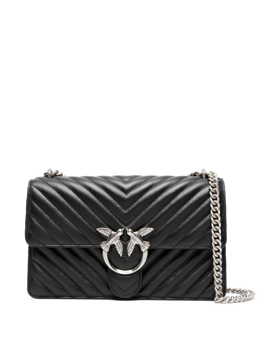 Pinko Quilted Shoulder Bag With Chevron Pattern And Bird Clasp