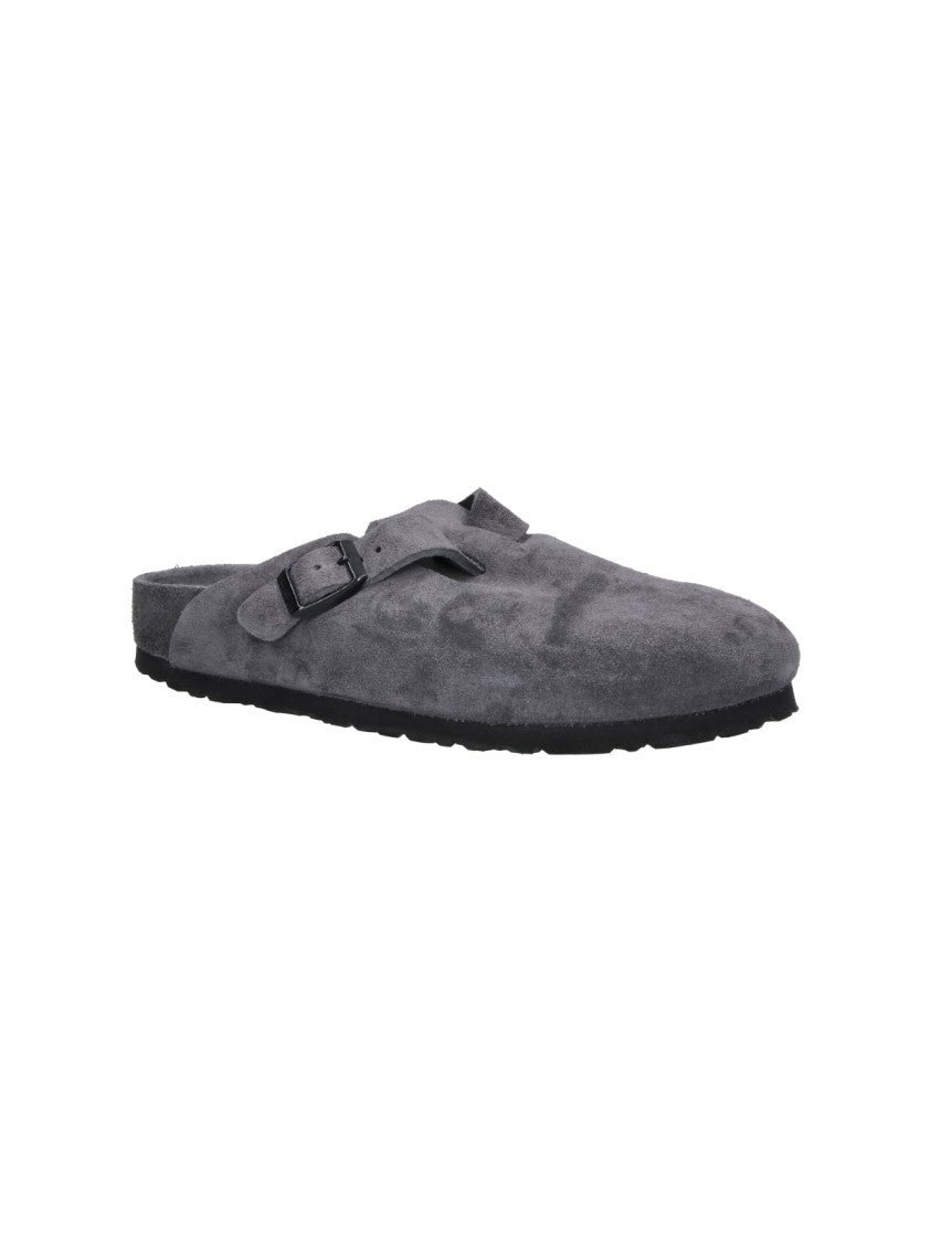 Birkenstock Grey Boston Leather Adjustable Straps Mules