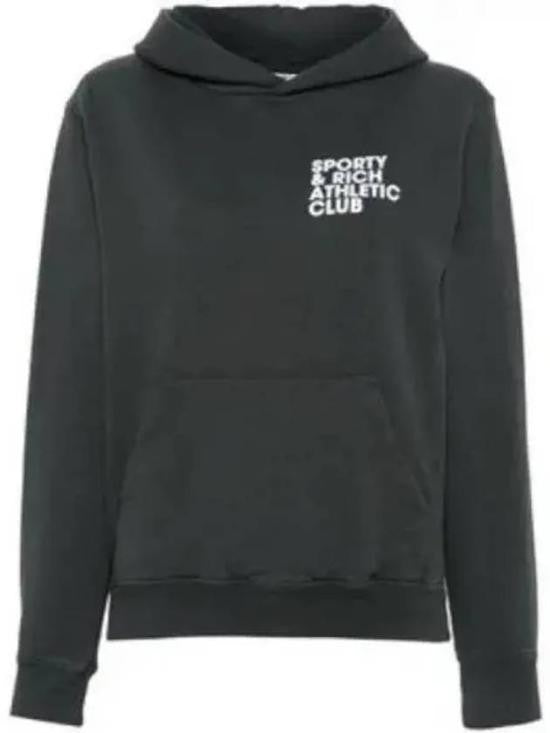 Sporty And Rich Classic Black Hoodie With Kangaroo Pocket And Logo