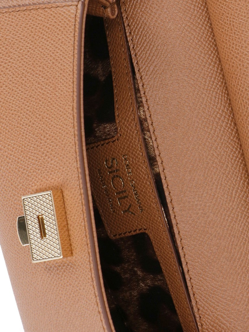 Dolce & Gabbana Structured Brown Leather Handbag With Detachable Strap