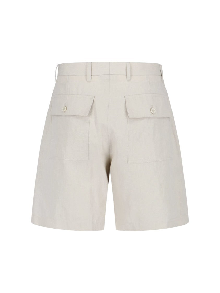 Lardini Cream Linen-Cotton Blend Tailored Shorts
