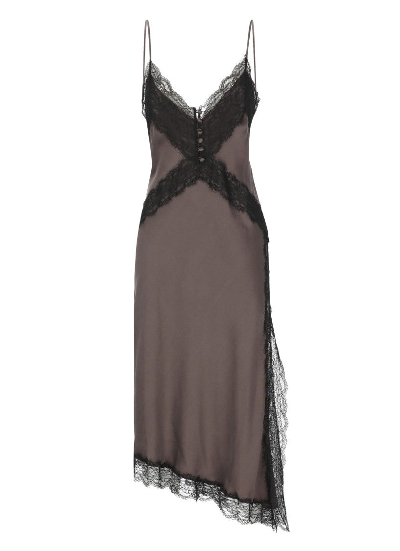 The Andamane Purple V-Neck Lace-Trim Midi Dress