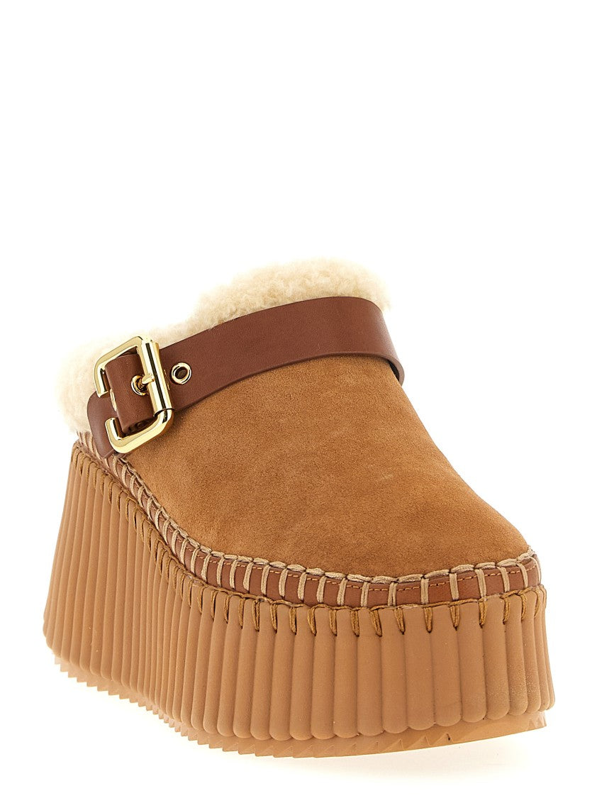 Chloé Suede 'Nama' Sabots With Shearling Lining