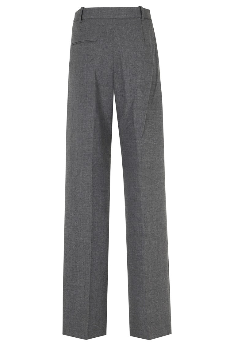 Self-Portrait Gray Front Pleats Straight-Leg Tailored Pants