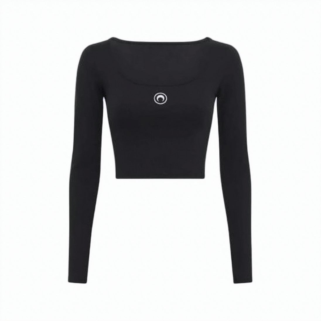 Marine Serre Fitted Black Long-Sleeve Crop Top