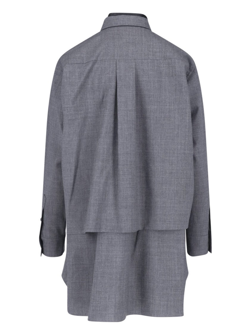 Sacai Mini Chemisier Dress With Removable Scarf Detail And Classic Collar