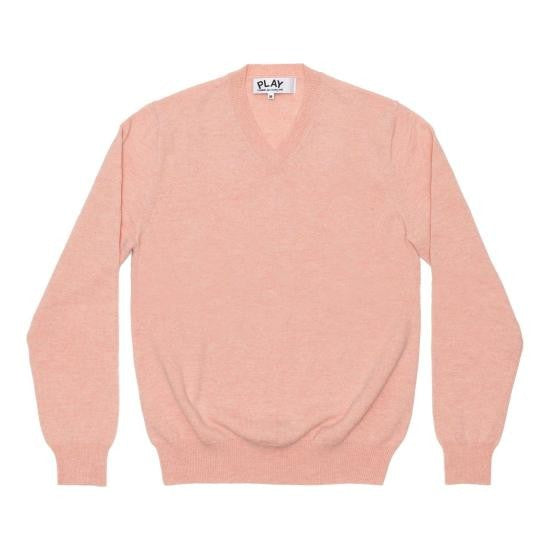 Comme Des Garçons V-Neck Pink Wool Sweater With Ribbed Cuffs