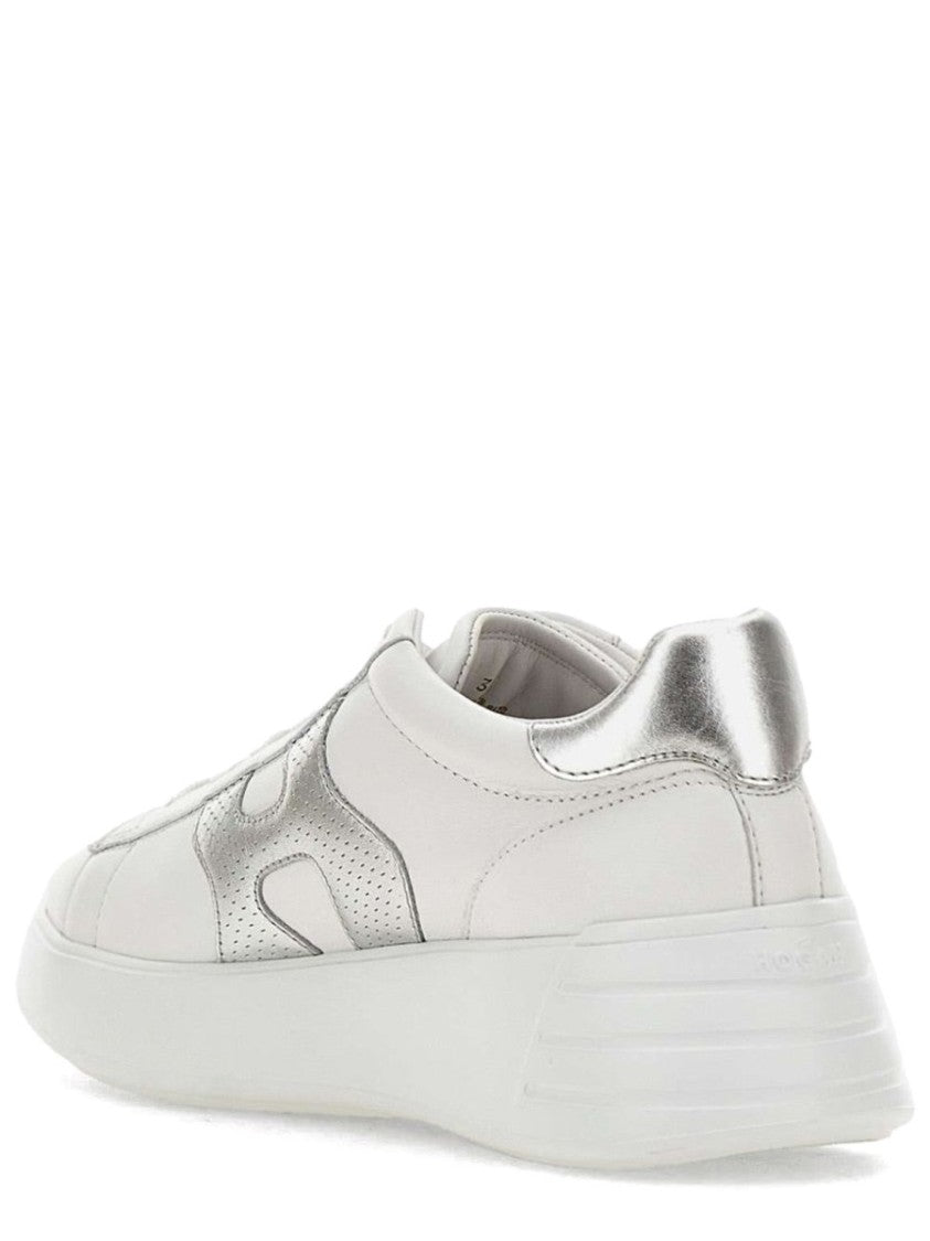 Hogan White Mutton Leather Silver H Sneakers