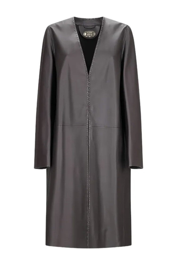 Fendi Brown Leather Open-Front Long Coat