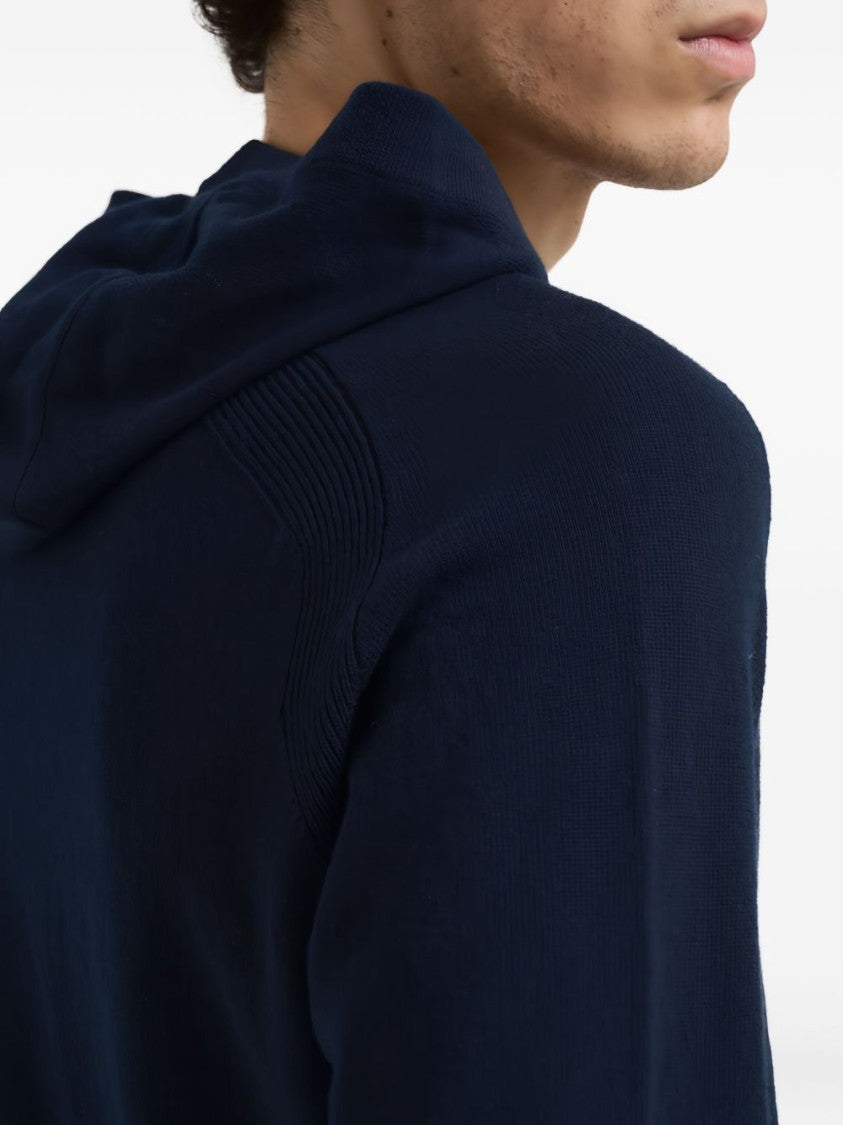 Stone Island Deep Blue Virgin Wool Hoodie With Distinctive Logo Badge
