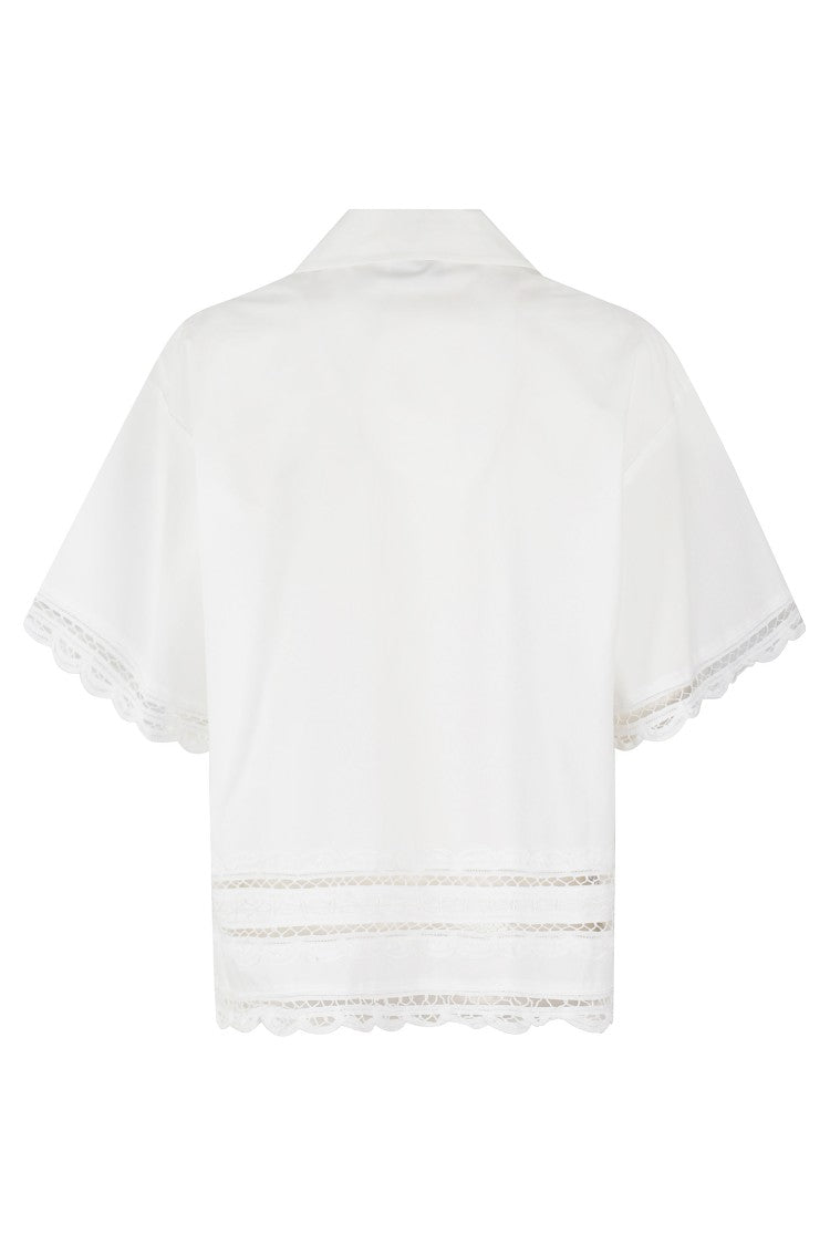 Isabelle Blanche Boxy-Fit Short-Sleeve Shirt With Decorative Lace Trims