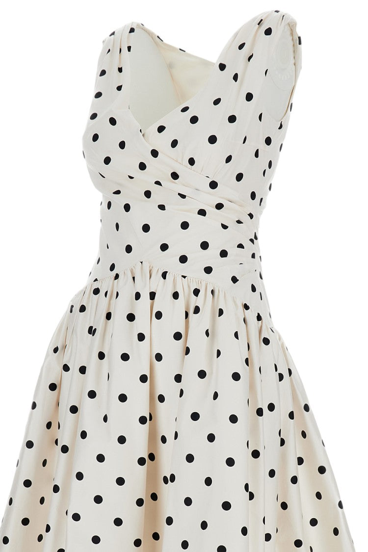 Self-Portrait Cream Polka Dot Cotton Midi Dress