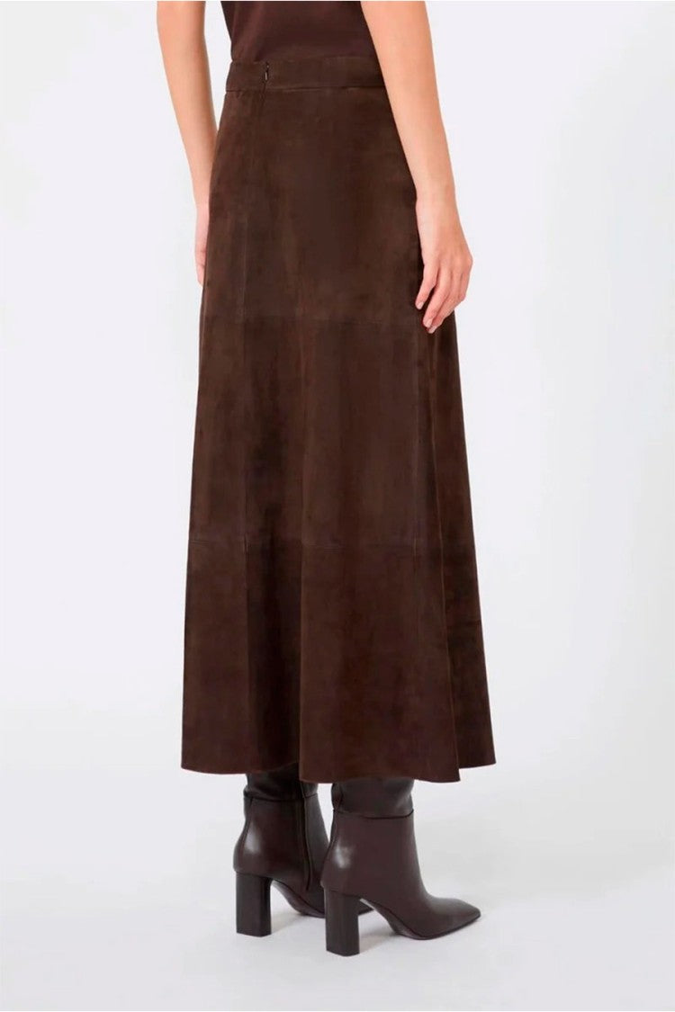 Max Mara Brown Smmfiorire Leather A-Line Midi Skirt