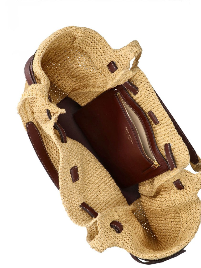 Tory Burch Beige Spacious Woven Leather Bag