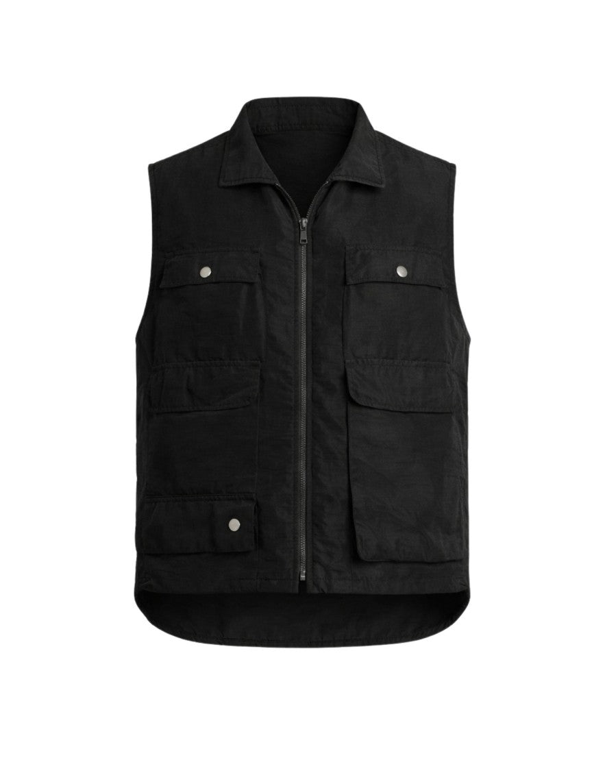 Origin Of Line Black Hemp Blend Garment Dyed Fishing Vest
