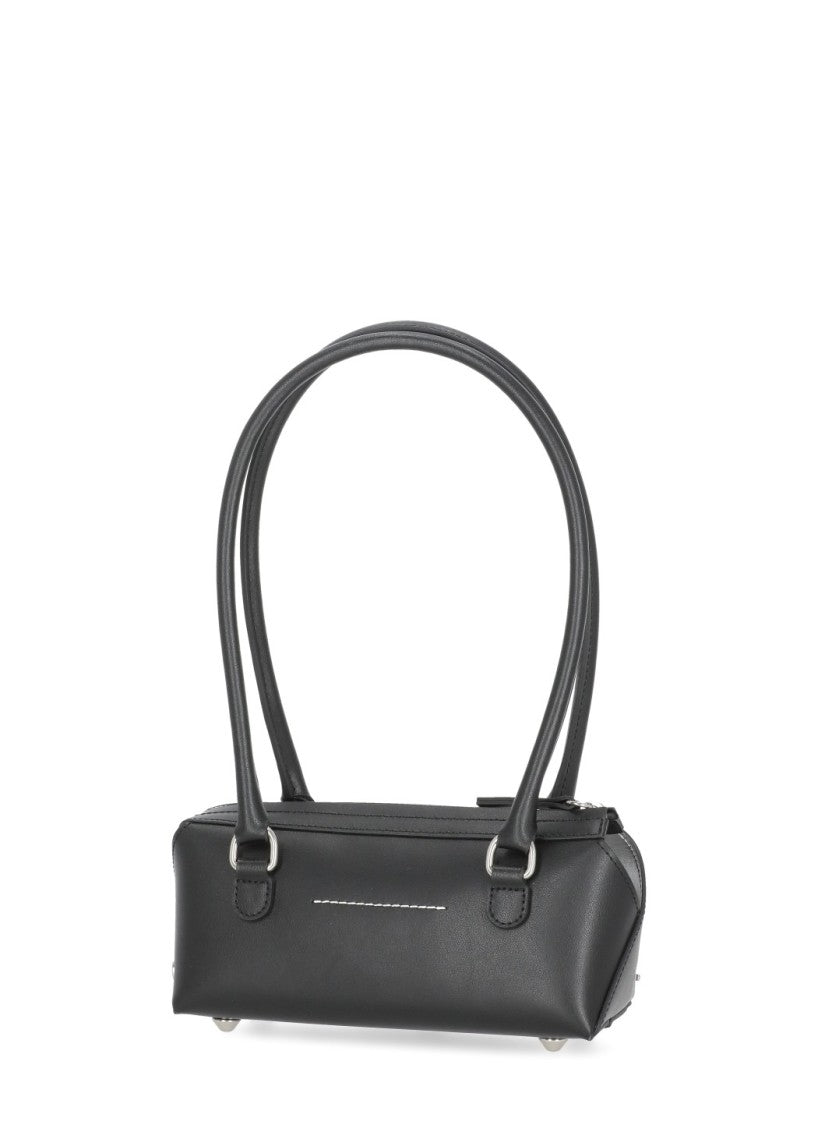Mm6 By Maison Margiela Sleek Rectangular Black Leather Mm6 Shoulder Bag