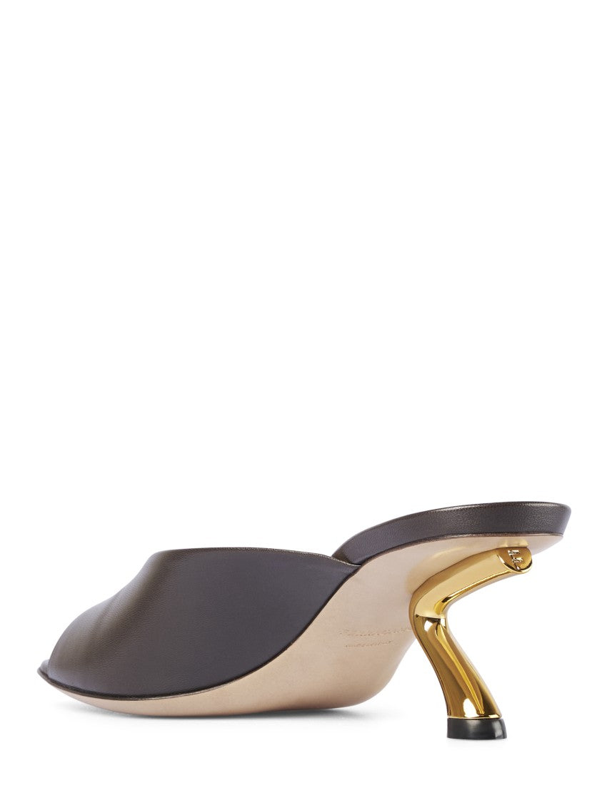 Ferragamo Sculptural Gold Kitten Heel Sandals