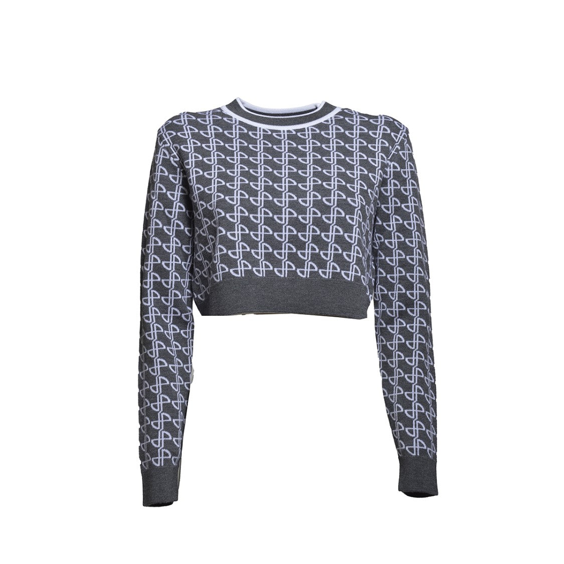 Patou Anthracite Merino Wool Cropped Pullover With Logo Motif