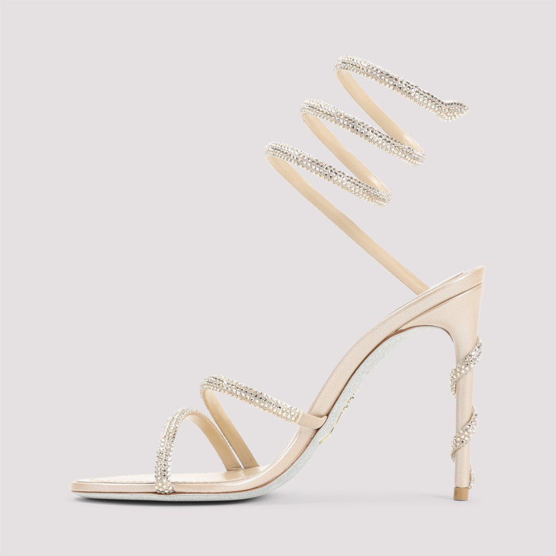 René Caovilla Beige Satin Cleo Crystal Sandals