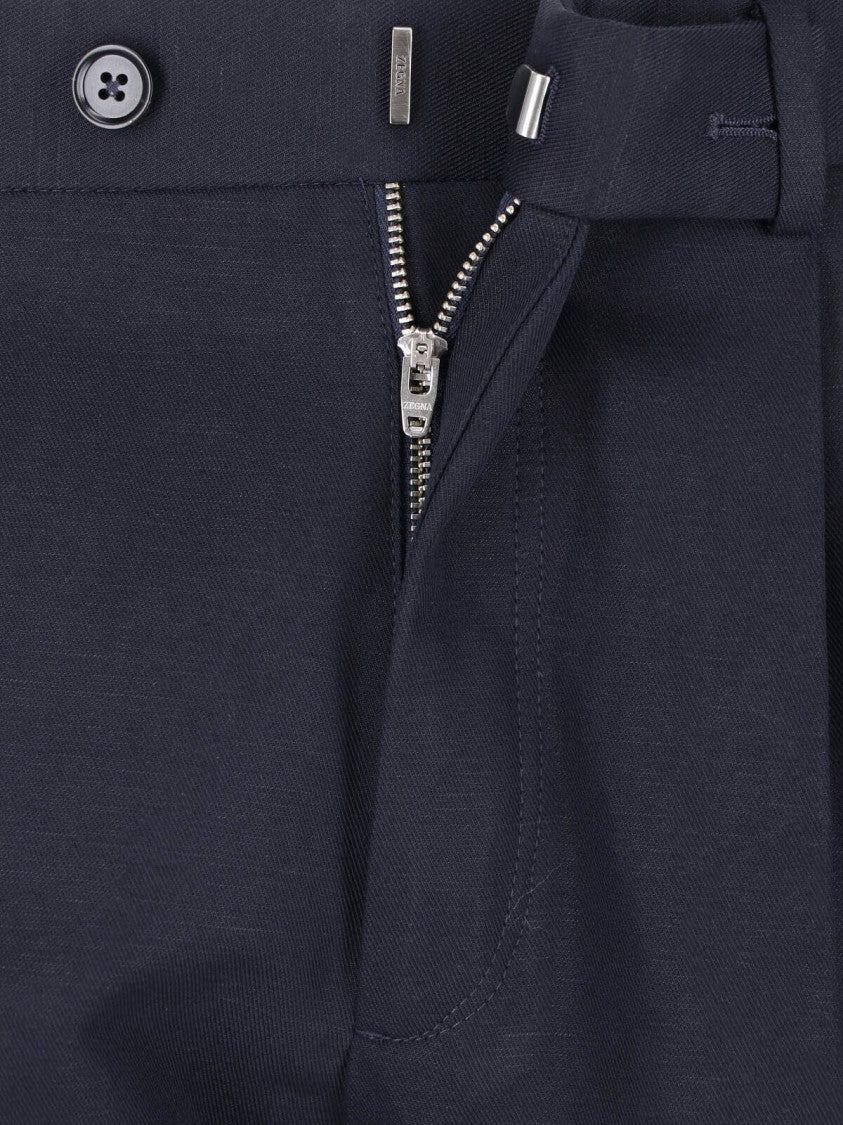 Zegna Blue Tailored Flat Front Technical Trousers