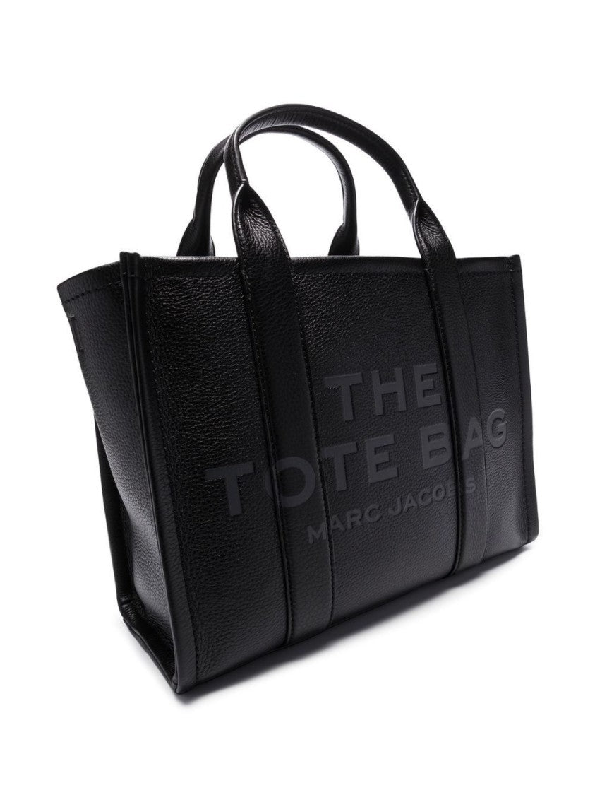 Marc Jacobs Black Gold-Tone Hardware Leather Tote Bag