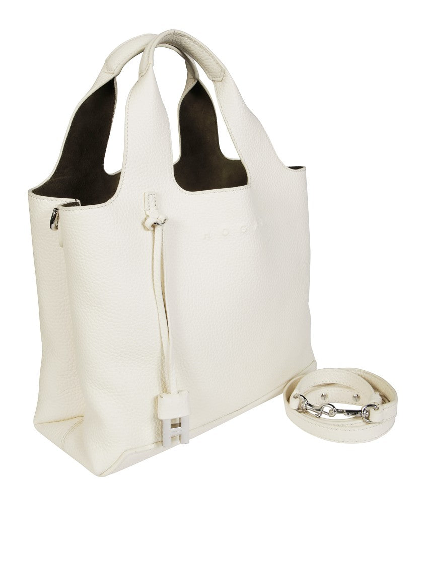 Hogan Structured White Shoulder Bag With Textured Finish