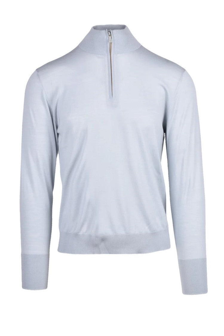 Eleventy Wool Zip Mock Neck - Light Blue