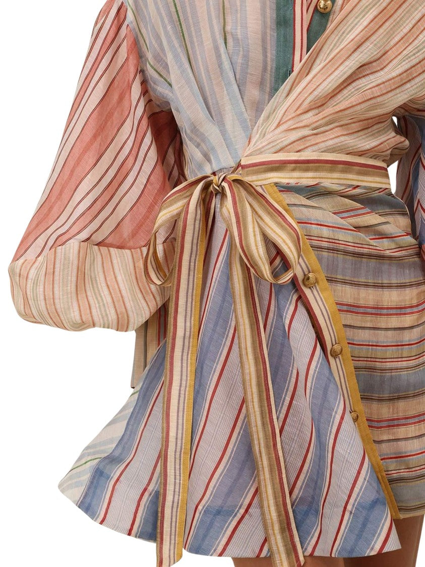 Zimmermann Multicolor Asymmetrical Button Linen-Silk Mini Dress