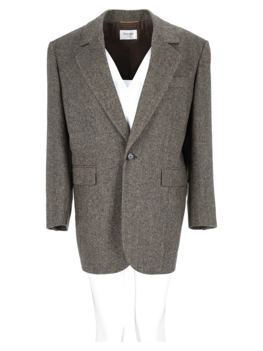 Saint Laurent Single-Breasted Shoulder-Padded Wool-Blend Blazer