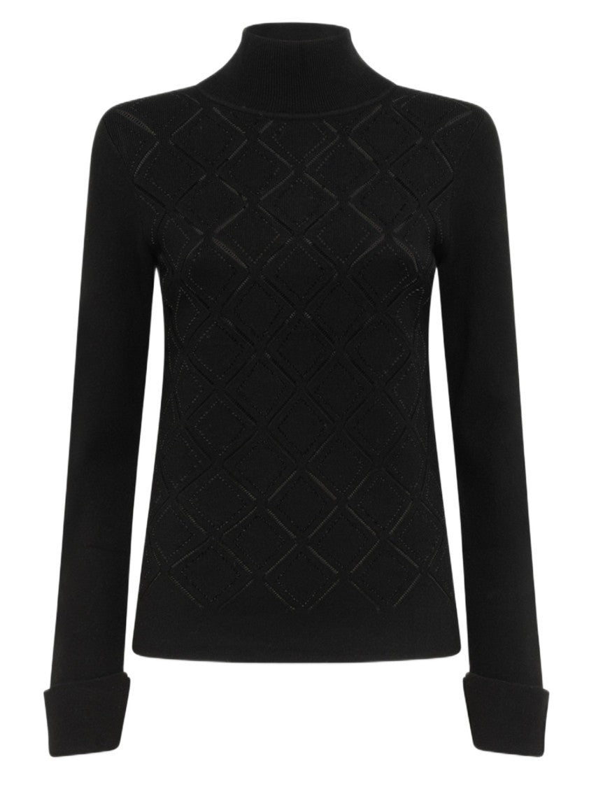 Blugirl Tailored Black Sweater With Subtle Diamond Pattern