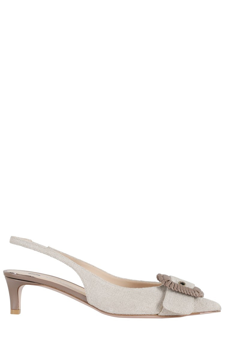 Roberto Festa Panama Linen Vega Leather Sole Leather Pumps