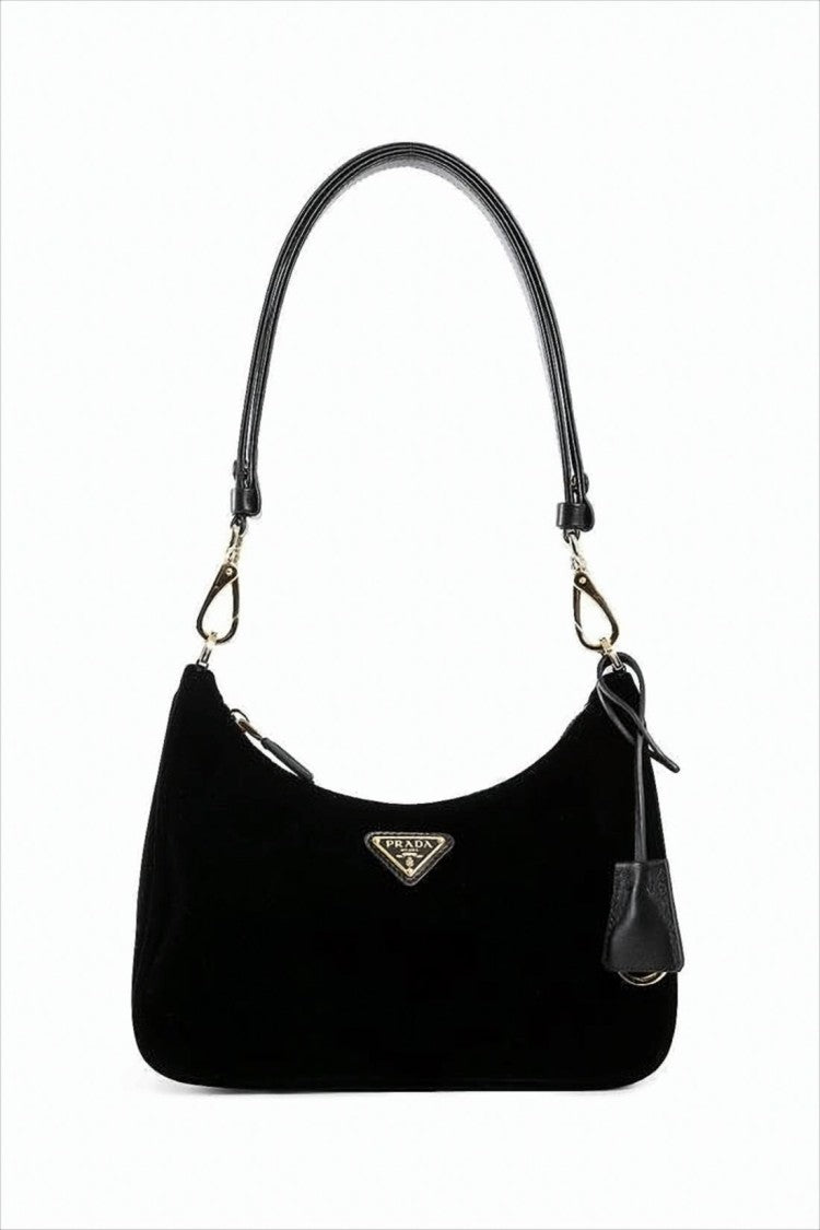 Prada Curved Black Shoulder Bag With Gold Accents