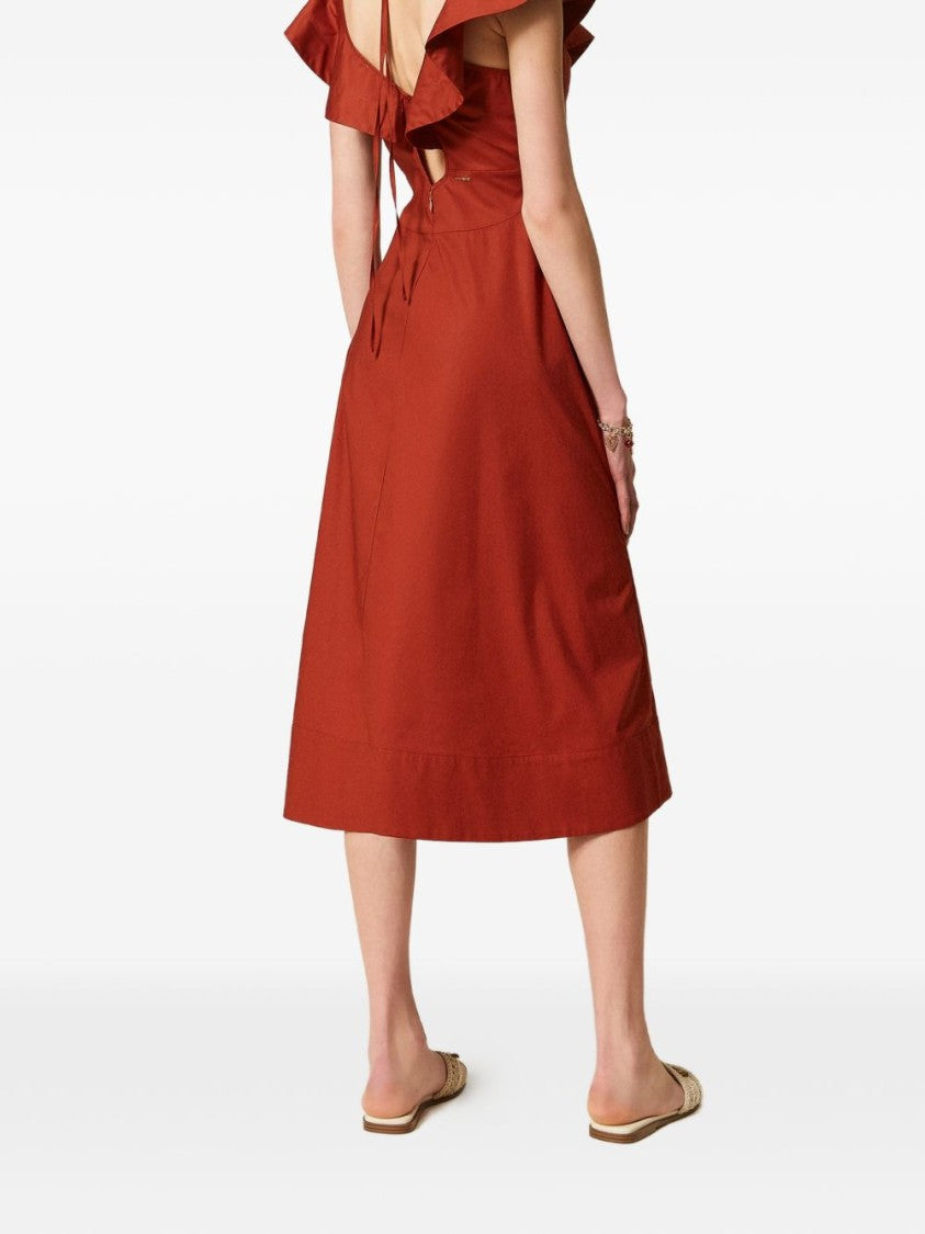 Twin-Set Brown Tie Ruffled Day Dress