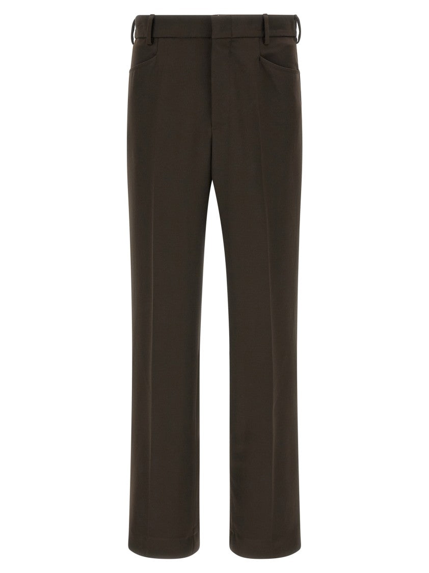 Second/Layer Fluid Fabric Brown Trousers With Stretched Pleat And Functional Pockets