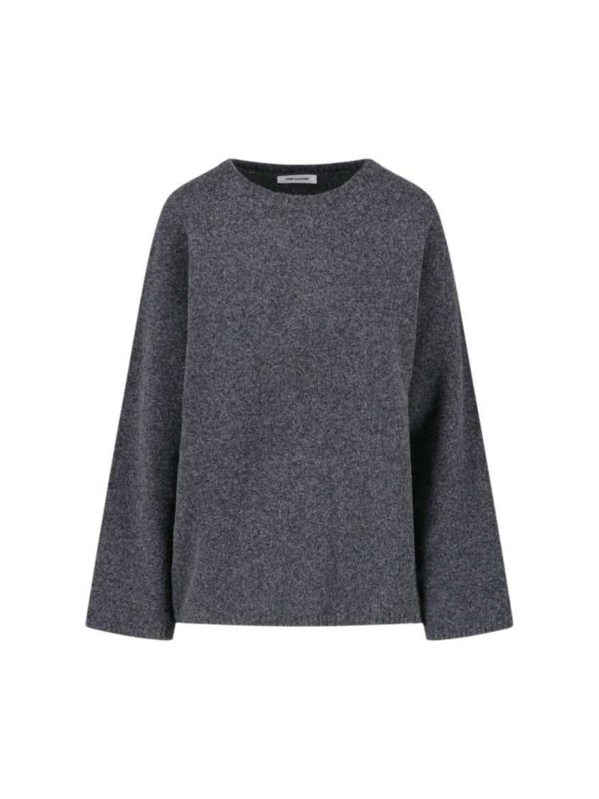 Low Classic Grey Ribbed Crewneck Wool-Blend Sweater