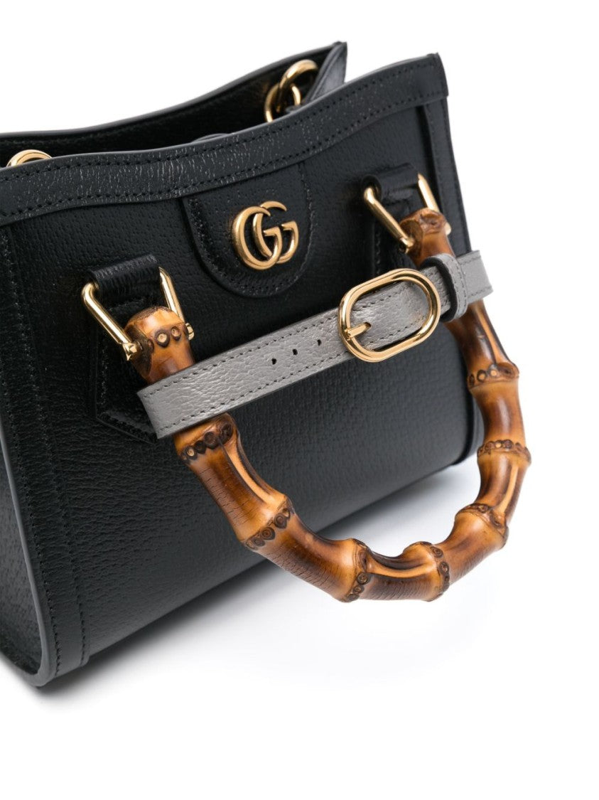 Gucci Black Diana Leather Bamboo Tote Bag