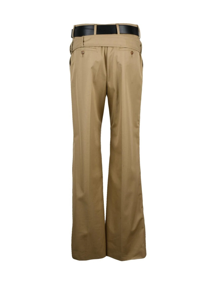 Prada High-Waist Wide-Leg Trousers With Pleats And Contrasting Belt