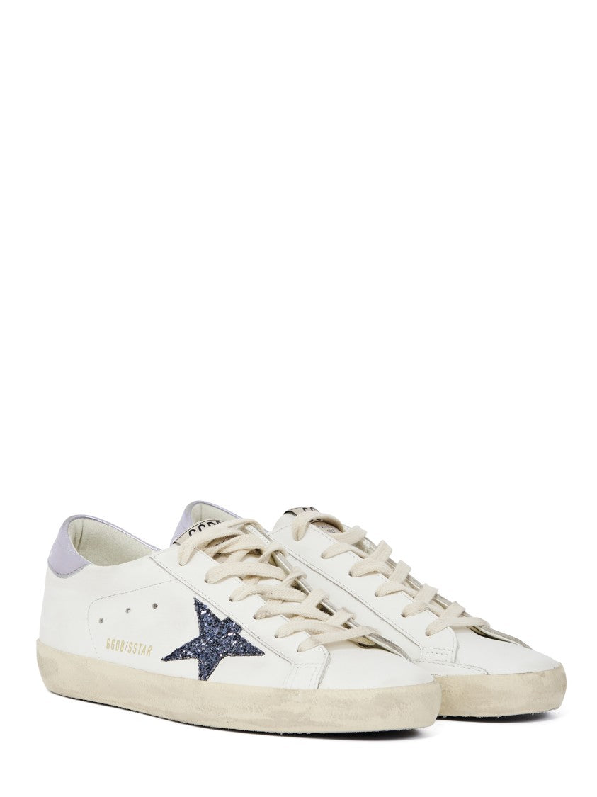 Golden Goose White Leather Sneakers With Glitter Star