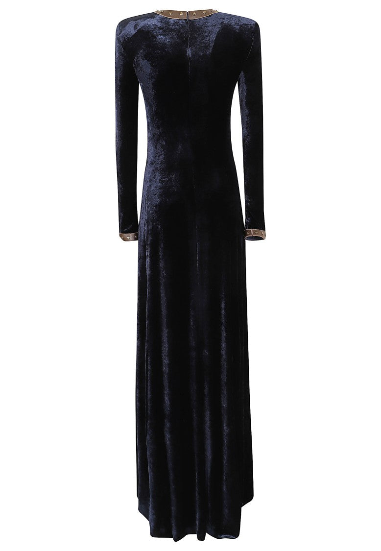 Polo Ralph Lauren Long Velour Evening Gown With Leather Accents