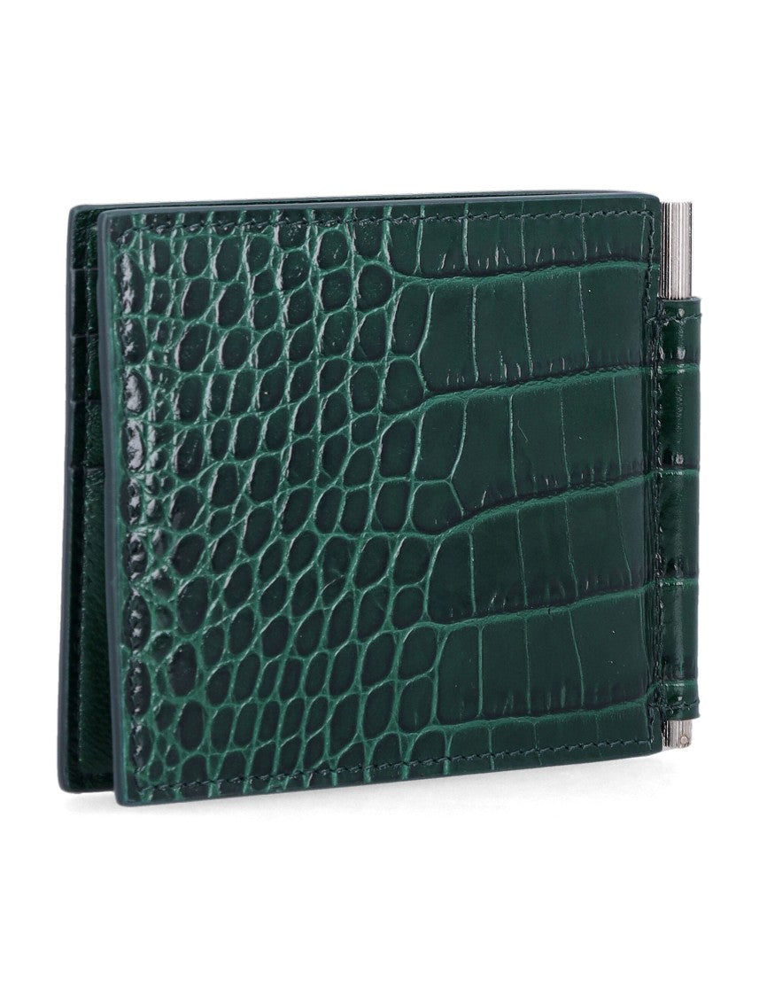 Tom Ford Crocodile-Embossed Leather Money Clip Wallet