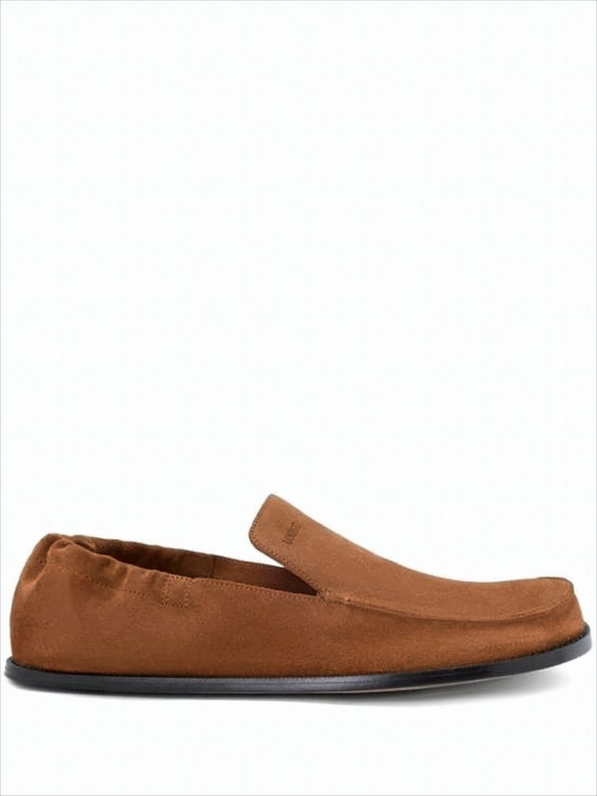Loewe Minimalist Brown Suede Loafers With Leather Sole
